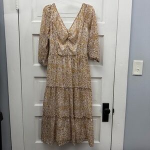 Sincerely Jules Floral Tiered Maxi Dress Large Long Balloon Sleeve